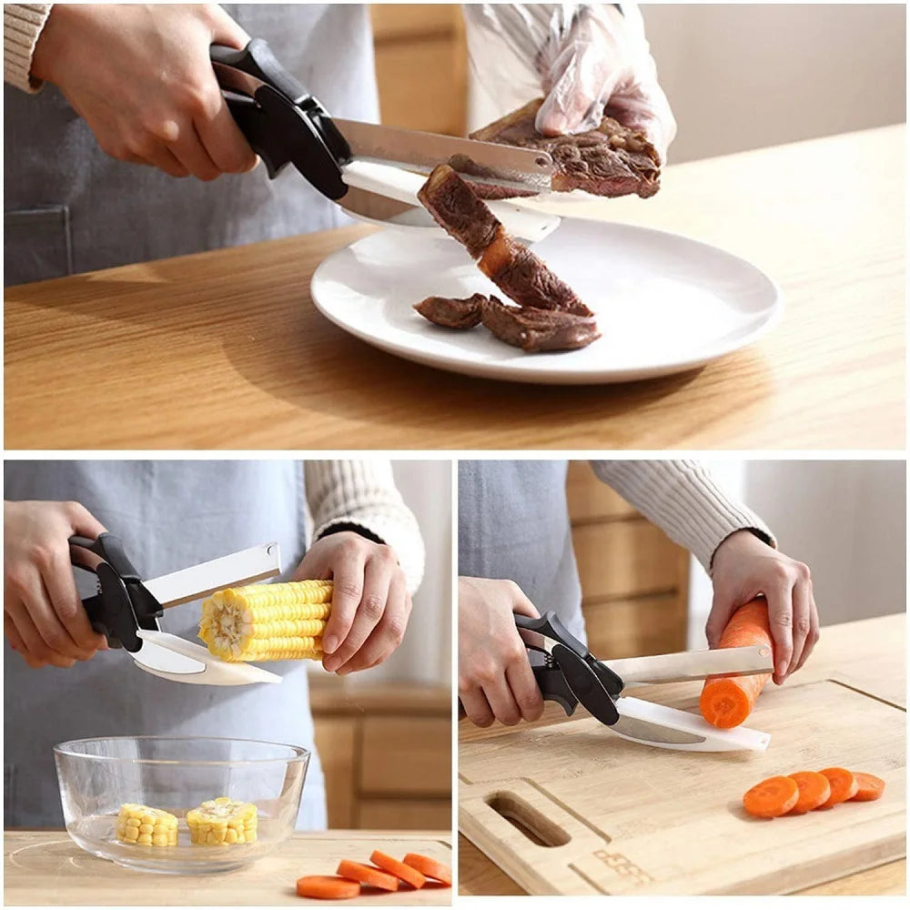 Separable Stainless Steel Barbecue Steak Cutting Shear Household Vegetable Scissors 2 in 1 Multi Kitchen Tool Fruit Knife